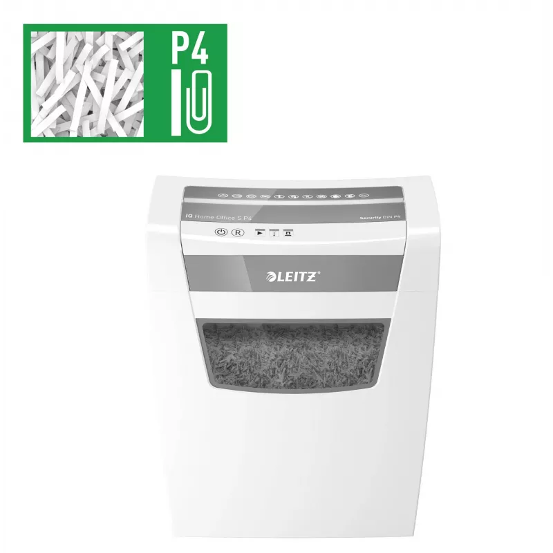 LEITZ IQ Home Office S P-4 Partikelschnitt Aktenvernichter, 8 Blatt, 10 L, Weiß (80360000)
