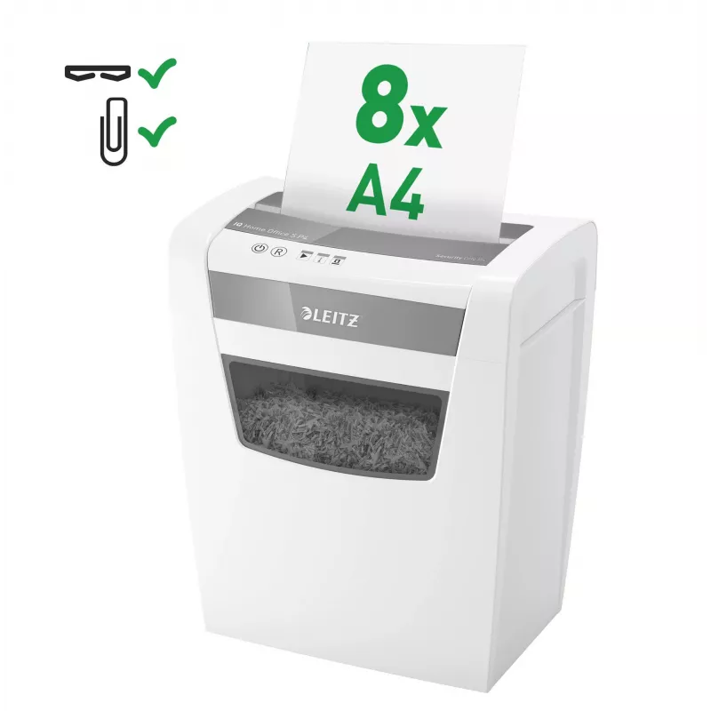 LEITZ IQ Home Office S P-4 Partikelschnitt Aktenvernichter, 8 Blatt, 10 L, Weiß (80360000)