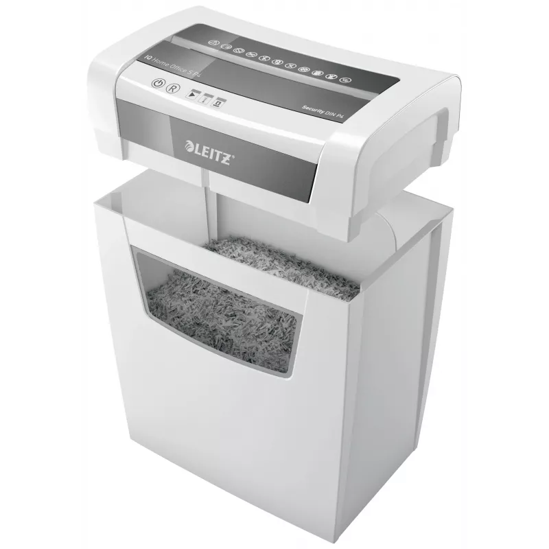 LEITZ IQ Home Office S P-4 Partikelschnitt Aktenvernichter, 8 Blatt, 10 L, Weiß (80360000)