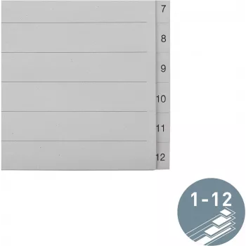 LEITZ Manila Register, Numerisch 1-12, A4 Extra Breit, Grau, 12-teilig, 100 g/m², 80 mm Lochung, Verstärkte Löcher 1233-00-85