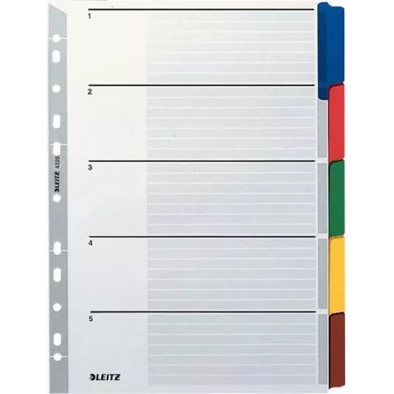 LEITZ Mylar Karton-Register, Blanko, A4, 5-teilig, graue Taben, 160 g/m², mit beschriftbarem Deckblatt 4320-00-00