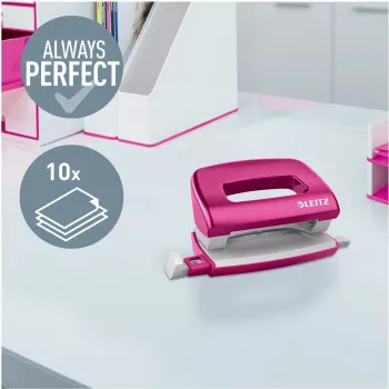 Leitz NeXXt Series WOW Metall Mini Locher, Pink, 2-Loch, 10 Blatt, Metallic-Finish 5060-10-23