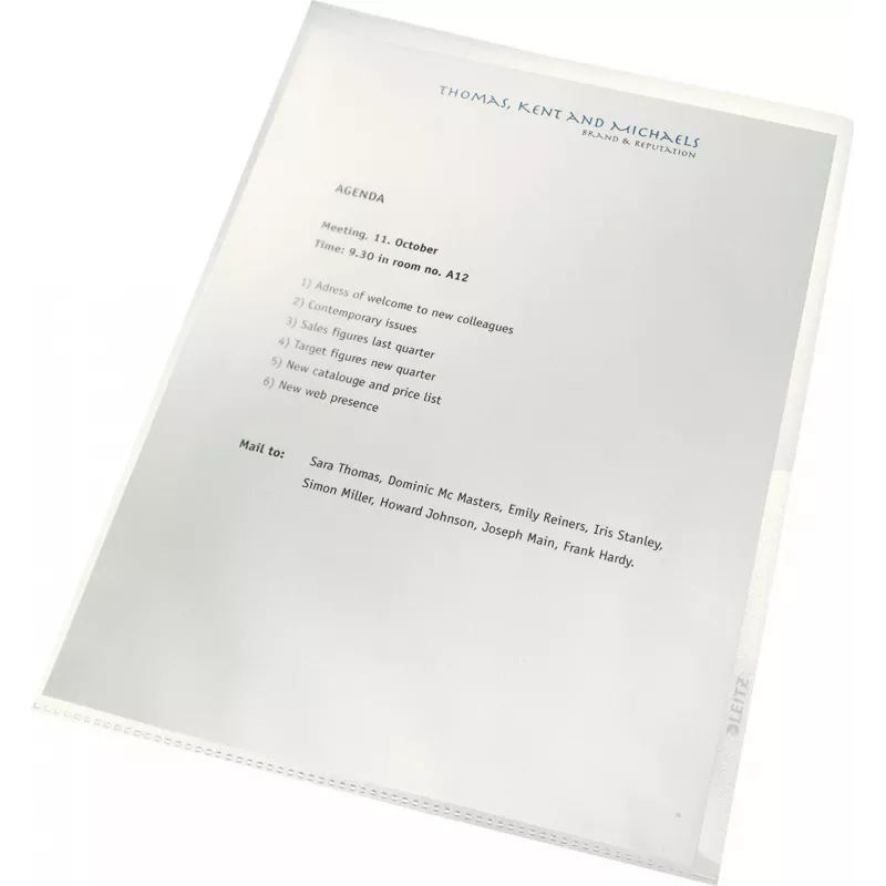 LEITZ re:cycle A4 Präsentationshülle, 100 % recyceltes PP, 0,13 mm genarbt, oben und seitlich offen, transparent, 10er-Pack 4401-10-03