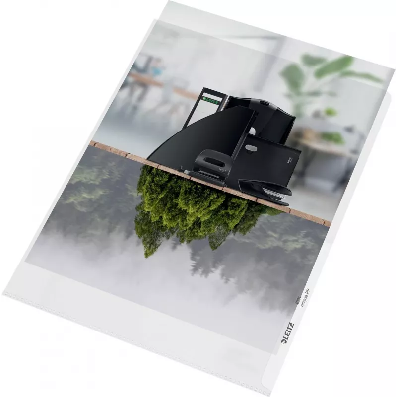 LEITZ re:cycle A4 Präsentationshülle, 100 % recyceltes PP, 0,13 mm genarbt, oben und seitlich offen, transparent, 10er-Pack 4401-10-03