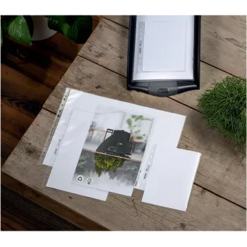 LEITZ re:cycle A4 Präsentationshülle, 100 % recyceltes PP, 0,13 mm genarbt, oben und seitlich offen, transparent, 10er-Pack 4401-10-03