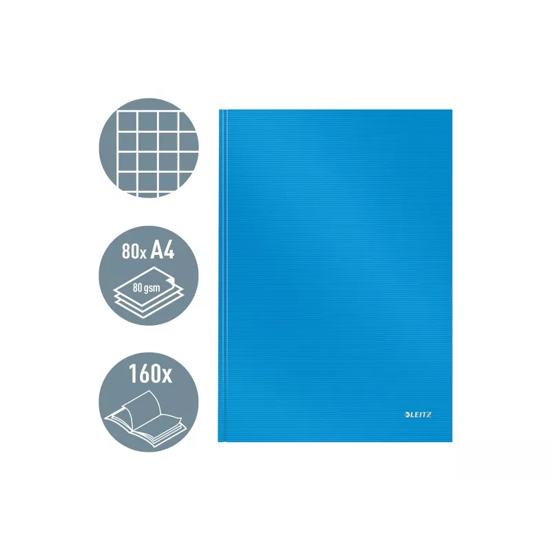 LEITZ Solid Notizbuch A4 liniert Schwarz 80 Blatt Hardcover fadengebunden mit Gummiband, Stifthalter, Lesezeichen und Innentasche 46640030