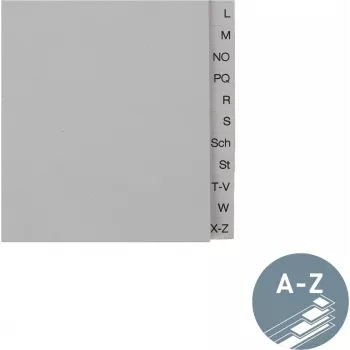 LEITZ Tauenpapier-Register, A-Z, A4, halbhoch, 20-teilig grau, 100 g/m², 80 mm Lochung, mit Lochverstärkung (6095-00-85)