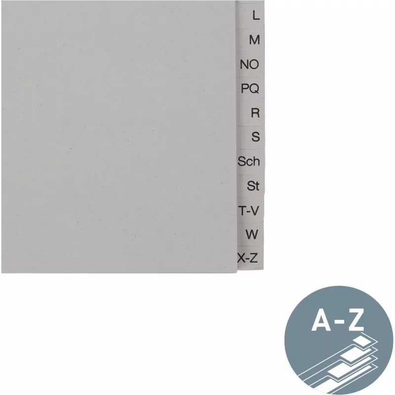 LEITZ Tauenpapier-Register, A-Z, A4, halbhoch, 20-teilig grau, 100 g/m², 80 mm Lochung, mit Lochverstärkung (6095-00-85)