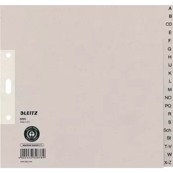 LEITZ Tauenpapier-Register, A-Z, A4, halbhoch, 20-teilig grau, 100 g/m², 80 mm Lochung, mit Lochverstärkung (6095-00-85)