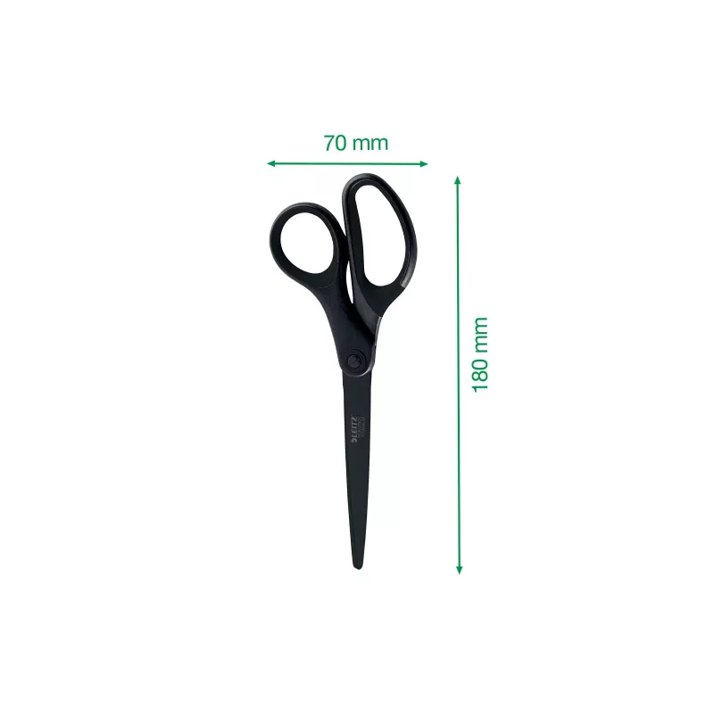 Leitz Titanium Quality Schere 180 mm, Edelstahlklingen mit Titanbeschichtung, ergonomische Soft-Grip-Griffe, Schwarz/Rot, für Papier und Stoff 5419-60-95