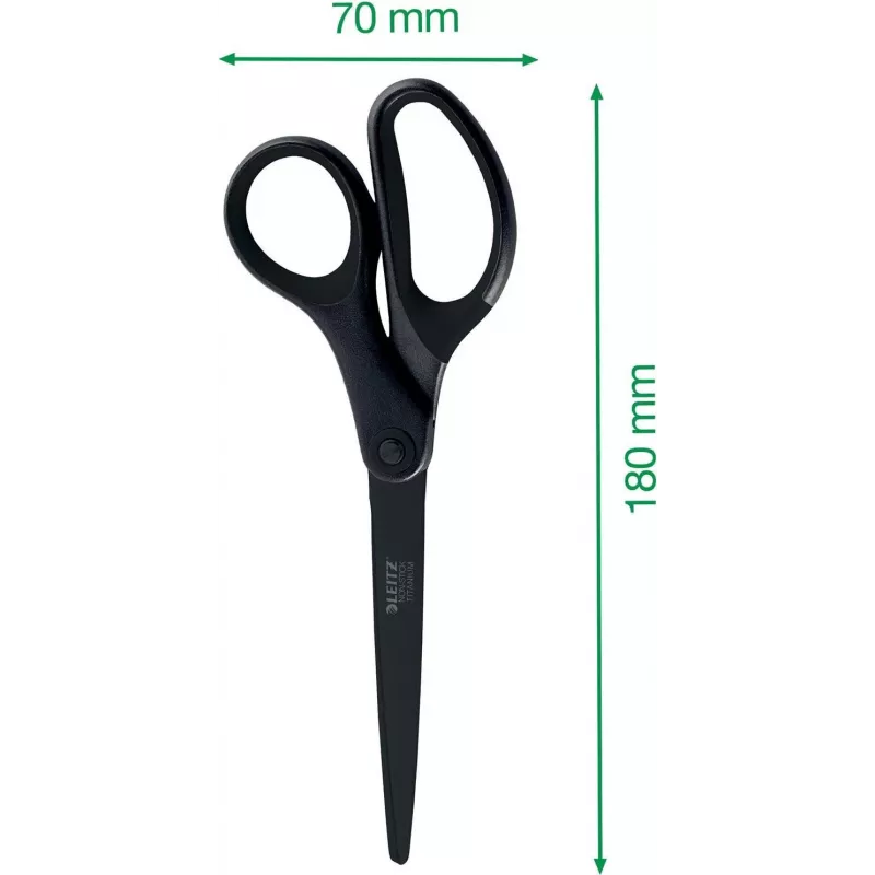 Leitz Titanium Quality Schere 180 mm, Edelstahlklingen mit Titanbeschichtung, ergonomische Soft-Grip-Griffe, Schwarz/Rot, für Papier und Stoff 5419-60-95