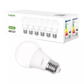 LEPRO 100090-DW-EU-6 LED-Lampe, E27, A60, 8,5 W (entspricht 60 W), 806 lm, 6500 K Kaltweiß, 180° Abstrahlwinkel, 6er-Pack