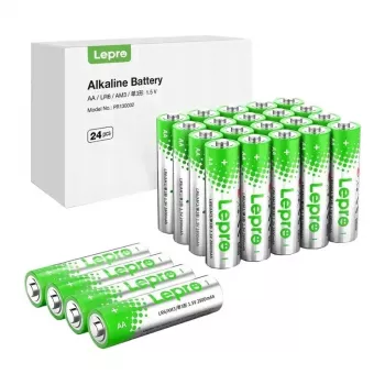 LEPRO 130002-24 AA R6 Alkaline-Batterien, 24er-Pack – 1,5V LR6 Mignon Primärzellen, 10 Jahre Lagerfähigkeit, auslaufsicher, quecksilberfrei