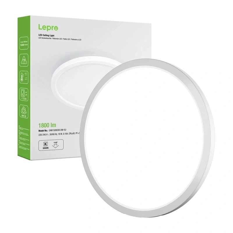 LEPRO 1500038 LED Deckenleuchte 18W 1800lm 4000K Neutralweiß IP54 Aufputz