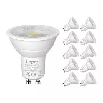 LEPRO 200084-DW-EU-10 GU10 dimmbare LED-Lampe, 4,5 W, 345 lm, 6500 K, 38°, 10 Stück