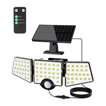 LEPRO 640005-DW Solarlampe, 3000 lm, 6500K, 3 verstellbare Köpfe, 270° Ausleuchtung, IP65, Bewegungssensor, 2400 mAh