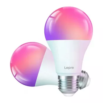LEPRO B1-EU-2 Smart LED E27 Wi-Fi Glühbirne, 2er-Pack, 9W (60W Äquivalent), 800 Lumen, einstellbares Weiß 2700K-6500K + 16 Millionen RGB-Farben, dimmbar, kompatibel mit Alexa & Google Assistant