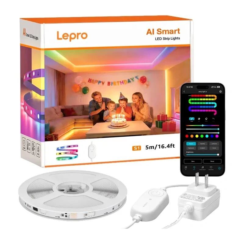 Lepro S1 5m Wi-Fi Bluetooth RGBIC LED-Streifen – 150 LEDs, 16M Farben, App- & Sprachsteuerung