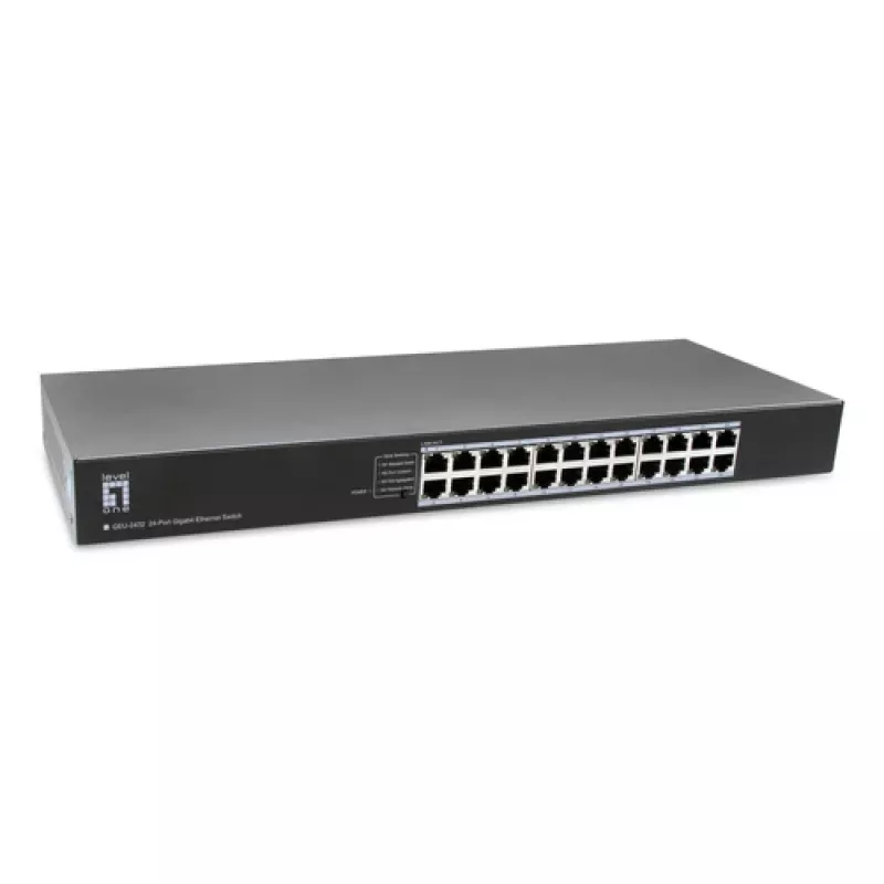 LevelOne GEU-2432 24-Port Gigabit Ethernet Switch, 4-Mode DIP Switch, 19 Zoll Rackmount, Unmanaged, Metallgehäuse
