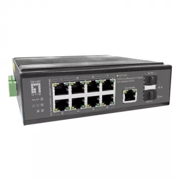 LevelOne Industrial PoE+ Switch 8x 2,5G PoE, 2x 1G, 2x 10G SFP+ Uplinks, Unmanaged, DIN-Schiene, IP30