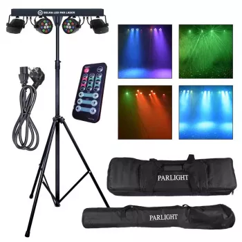 LIGHT4ME LED PAR Laser Beam Lighting Kit - 4x PAR-Lichter mit rotem und grünem Laser, DMX, Fernbedienung