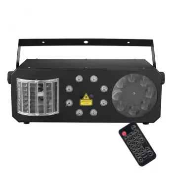 LIGHT4ME PARTY III V2 Multi-Effekt LED Derby Gobo Wash Strobe Laserlicht mit IR-Fernbedienung