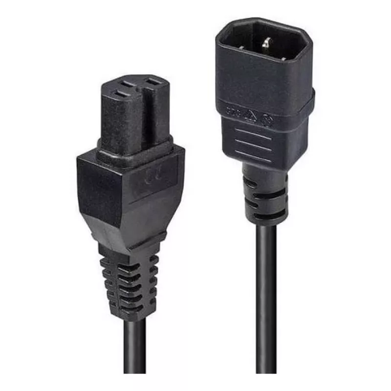 LINDY 1m C14 auf C15 Hot Condition Stromkabel - IEC C14 Stecker auf C15 Kupplung, H05VV-F, 10A, 250V, Schwarz