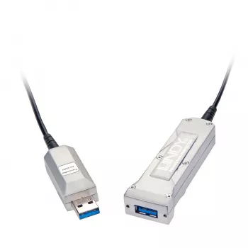 Lindy 50m USB 3.0 Hybrid Aktives Verlängerungskabel, Glasfaser & Kupfer, 5Gbps, LSZH, Schwarz 42701