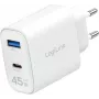 LogiLink 45W GaN USB-Wandladegerät, 1x USB-C PD, 1x USB-A QC, Weiß, Eurostecker (PA0410)