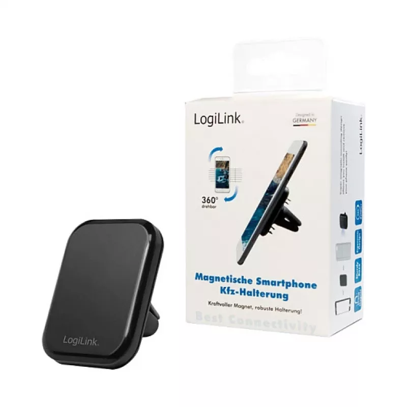 LogiLink AA0114 Magnetische Lüftungsdüsen-Halterung für Smartphones, 360° drehbar, Universal, Schwarz