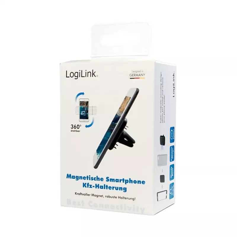 LogiLink AA0114 Magnetische Lüftungsdüsen-Halterung für Smartphones, 360° drehbar, Universal, Schwarz