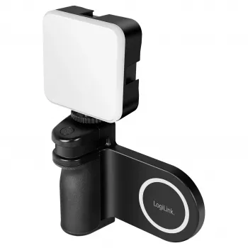 Logilink AA0173 Magnetischer Telefon-Griff mit LED-Fülllicht, Schwarz, Wiederaufladbar, MagSafe-kompatibel, 3 Lichtmodi