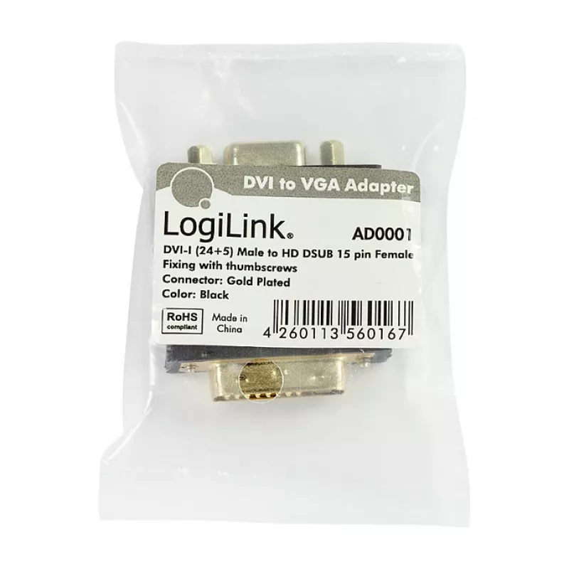 LogiLink AD0001 DVI-I auf VGA Adapter, DVI-I Stecker auf HD15 Buchse, 1080p, Schwarz