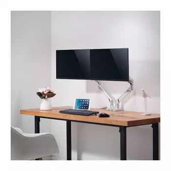 LOGILINK BP0088 TIS 17-32 Dual Monitor Mount – 2x 9kg Gas Spring, Silber, VESA 75/100, Klemme/Grommet