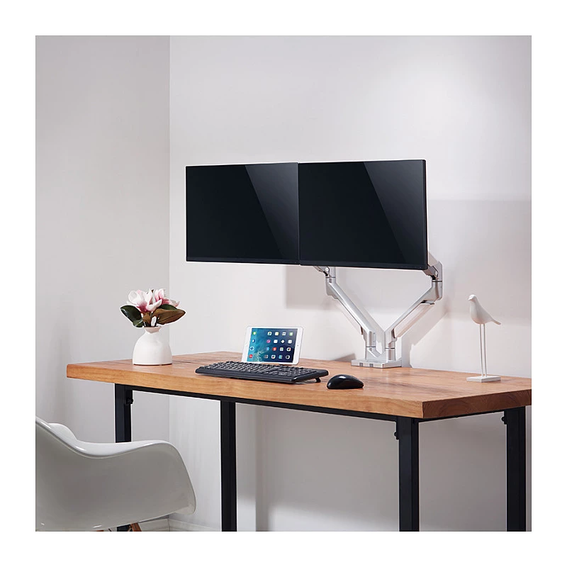 LOGILINK BP0088 TIS 17-32 Dual Monitor Mount – 2x 9kg Gas Spring, Silber, VESA 75/100, Klemme/Grommet