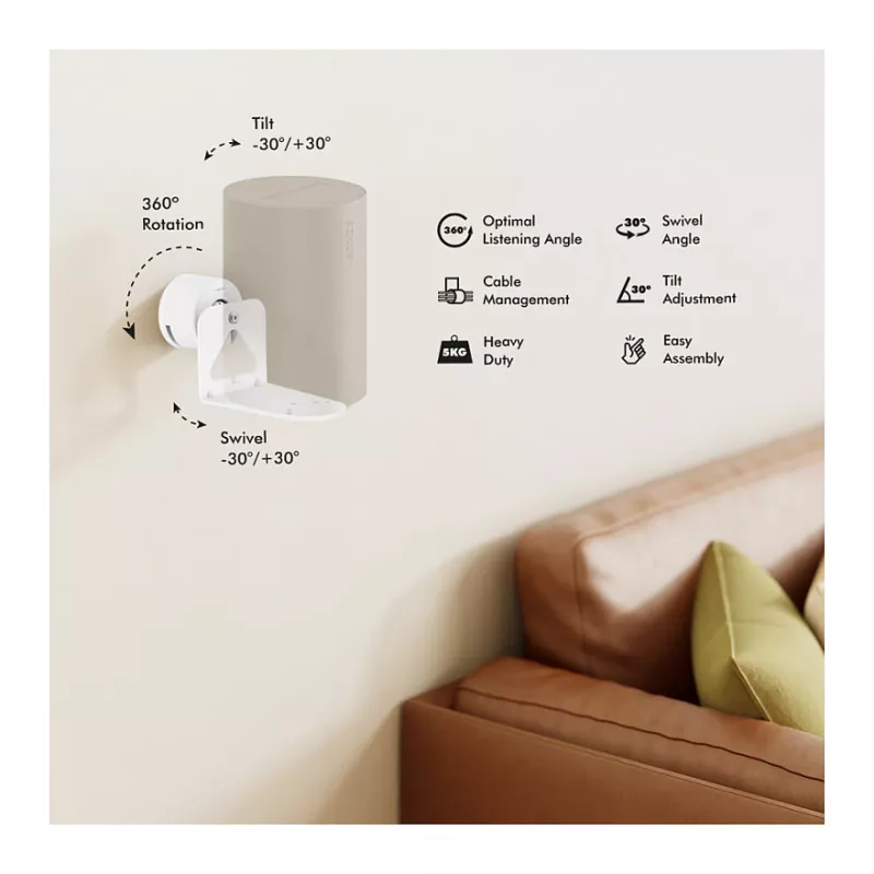 LogiLink BP0207W Lautsprecher-Wandhalterung für Sonos Era 100 & Era 300, Weiß, max. 5 kg