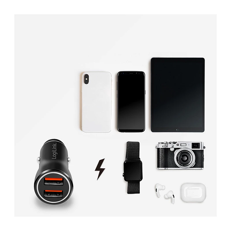LogiLink PA0285 2-Port USB-Autoladegerät 10,5 W, LED-beleuchtet, Schwarz