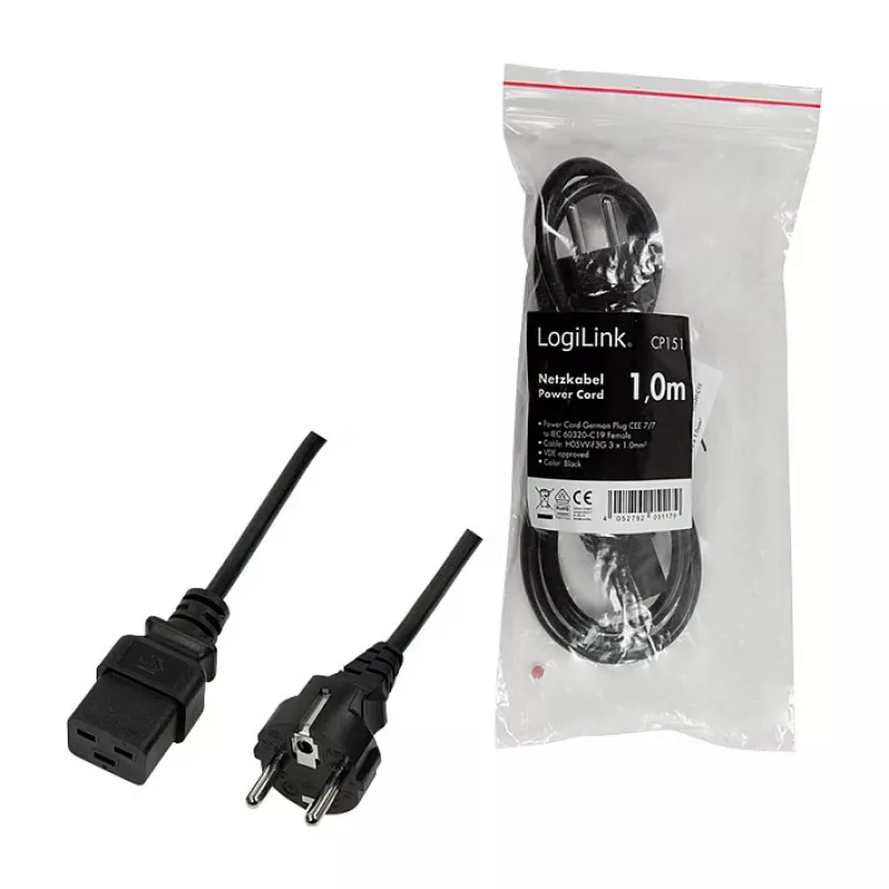 Logilink CP151 Netzkabel, CEE 7/7 auf IEC C19, Schwarz, 1 m
