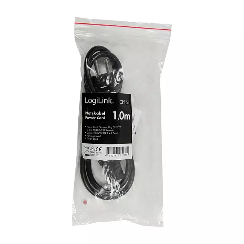 Logilink CP151 Netzkabel, CEE 7/7 auf IEC C19, Schwarz, 1 m