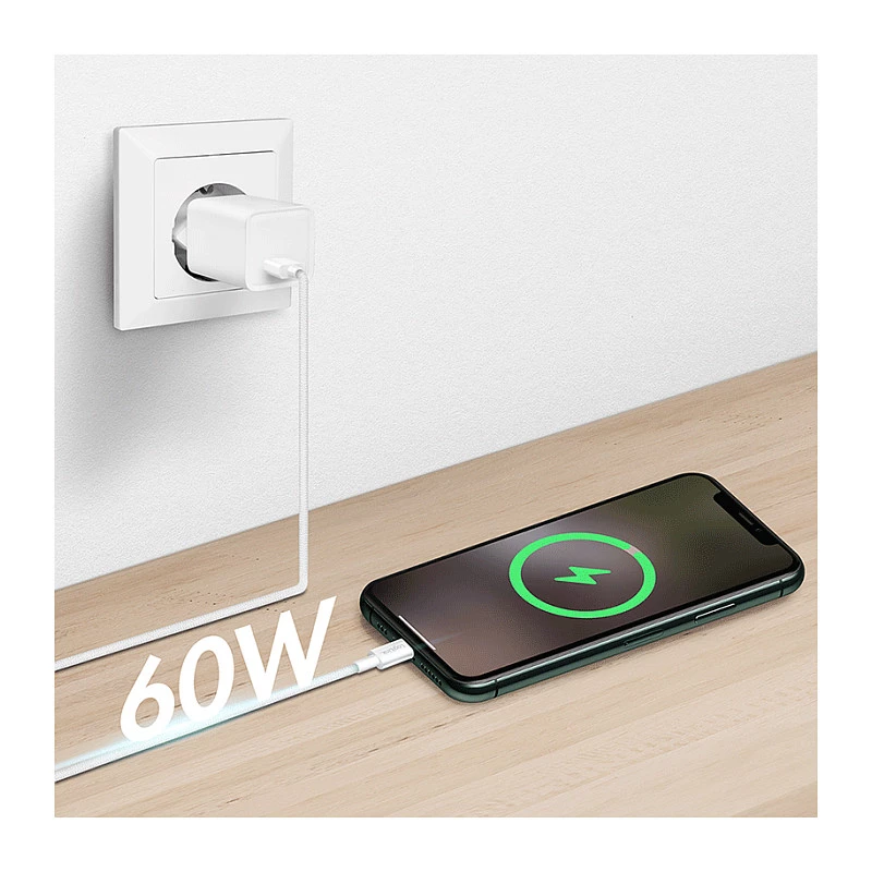 LogiLink CU0320 USB 2.0 Type-C Kabel, USB-A auf USB-C, 480 Mbps, 60W, Nylon geflochten, Weiß, 0,5 m