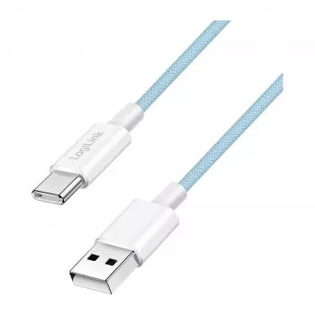 LogiLink CU0330 USB 2.0 Type-C Kabel, USB-A Stecker auf USB-C Stecker, 480 Mbps, 60W Power Delivery, Nylon Geflecht, Blau, 1 m