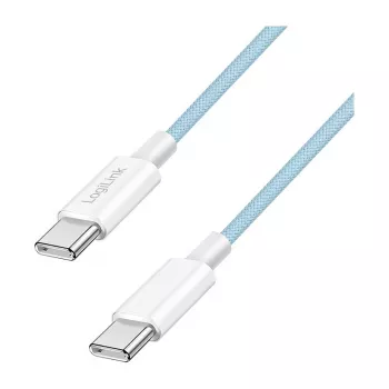 LogiLink CU0350 USB 2.0 Type-C auf Type-C Kabel, 1 m, Nylon geflochten, Blau, 60W Power Delivery, 480 Mbps