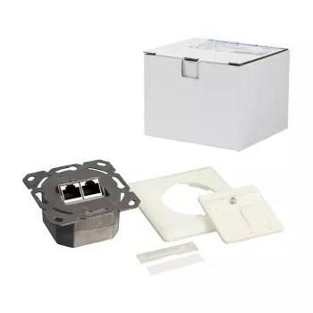 LogiLink DSIT Unterputz Cat. 6a geschirmte 2-Port RJ45 Anschlussdose Elfenbein