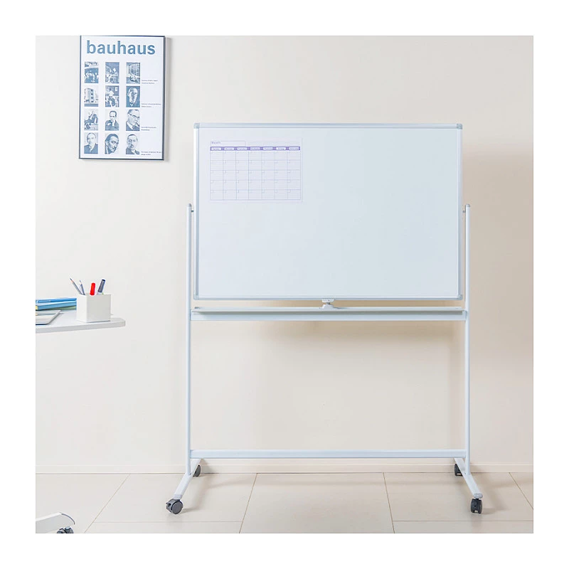 LogiLink EO0064 Mobiles doppelseitiges Whiteboard, magnetischer Stahl, Aluminiumrahmen, 120x80 cm, Weiß/Silber