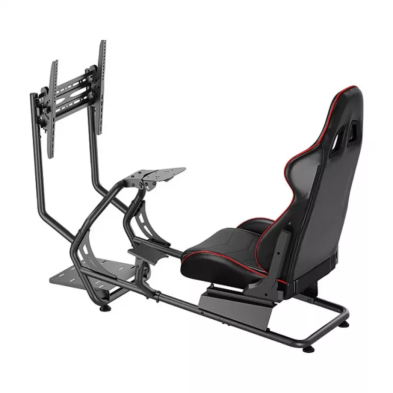 LOGILINK EO0065 Racing-Simulator-Cockpit mit Monitorhalterung, Stahlrahmen, PVC-Ledersitz, bis zu 32-Zoll-Monitor, Schwarz