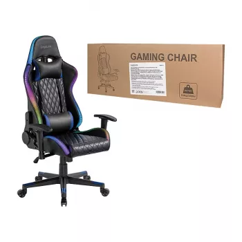 LogiLink EO0076 Gaming Chair mit RGB-Beleuchtung, Lendenwirbelstütze, Schwarz/Blau