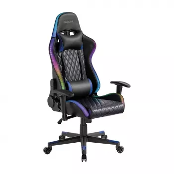 LogiLink EO0076 Gaming Chair mit RGB-Beleuchtung, Lendenwirbelstütze, Schwarz/Blau