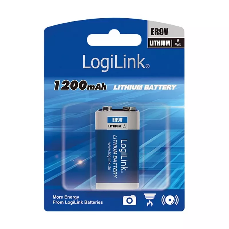 LOGILINK ER9VLIB 9V Lithium-Batterie (1er-Pack, Blister) – 1200 mAh, nicht wiederaufladbar, PP3