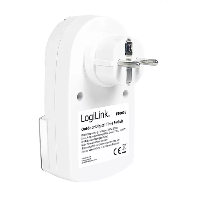 LOGILINK ET0008 Außen Digital Zeitschaltuhr - IP44, 10 EIN/AUS Programme, 16A/3680W, Schuko (Typ F), Schwarz/Grau