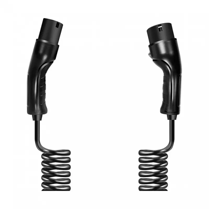 LogiLink EVC0128 Type 2 Spiralkabel für E-Auto-Laden, 11kW, 3-Phasen, 20A, 5m, Schwarz mit Aufbewahrungstasche
